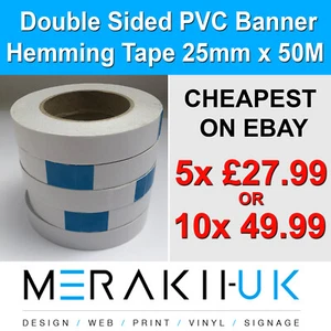 Cinta de doble cara 25 mm x 50 m banderas fuertes dobladillo transparente letrero de inhibición x5 o x10 - Imagen 1 de 3