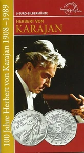 manueduc  5 Euros  Plata   Austria 2008  HERBERT Von KARAJAN  En Blister  NUEVO - Foto 1 di 2