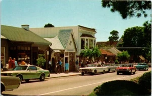 1960s CA Postcard Ocean Avenue Carmel By The Sea California Shops Old Cars - Picture 1 of 2