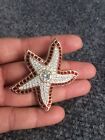 Signed Swan Swarovski Red Clear Crystal Gold Tone Starfish Pin Brooch
