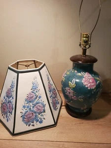 Hand-Painted Chinese Porcelain Ginger Jar Lamp: Sea Green/Florals With Shade - Picture 1 of 8