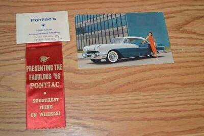 -956 PONTIAC STARCHIEF CATALINA NEW CAR MEETING RIBBON + POSTCARD 56 Very RARE - Image 1 of 4