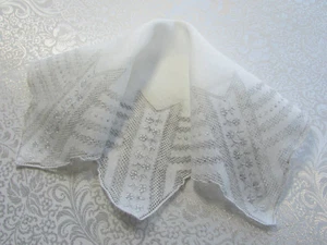 Vintage Light Gray Wedding Hankie Embroidered Open Thread Work - Picture 1 of 10
