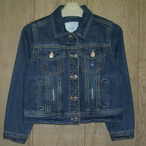 NEXT Girls Blue Dark Wash Worn Look Denim Jacket 100% Cotton Age 6 116cm - Picture 1 of 3
