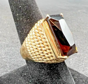 Anello Cocktail Vintage Oro Vermeil Topazio Affumicato Misura 9 Grosso Dichiarazione - Foto 1 di 12