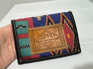 Vintage 80s Esprit Wallet Southwestern Fabric Indian Blanket Bifold Canvas - Picture 1 of 7