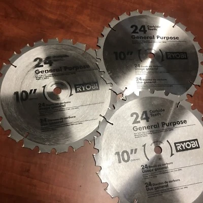 3 подлинных лезвия торцовочной пилы Ryobi 10 дюймов 24 зуба 089006017901 смешанное состояние товара - Изображение 1 из 4