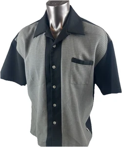 BC Ethic Bowling Shirt Mens XL Black Houndstooth Rockabilly Lounge Made In USA - Picture 1 of 24
