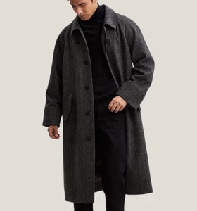 Gentle Herd Men’s Long Wool Coat Single Breasted Lined Hidden Buttons Runs Small - Picture 1 of 14