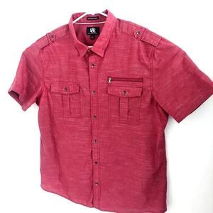 Rock Republic Mens Shirt Button Up Double Chest Pockets Zipper Straps XL - Picture 1 of 8