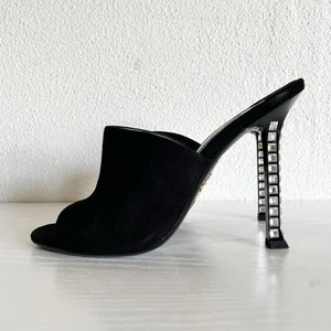 Prada schwarze Wildleder Kristall Absatz Pantoletten Sandalen Größe EU 38 - Bild 1 von 12