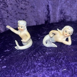 Vintage Lefton Mermaid Candlestick Holders Rare Vintage Mermaid Glass Ceramic - Picture 1 of 6