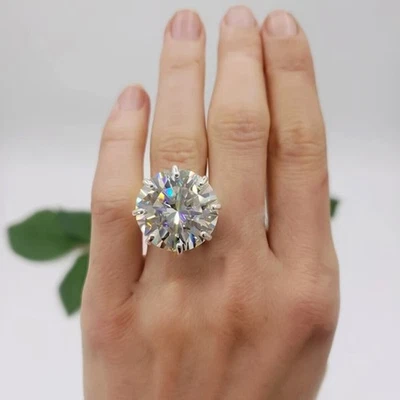 Anillo solitario de diamantes blancos F VS1 43,50 quilates grande certificado en oro blanco de 14 k Foto 1 de 4