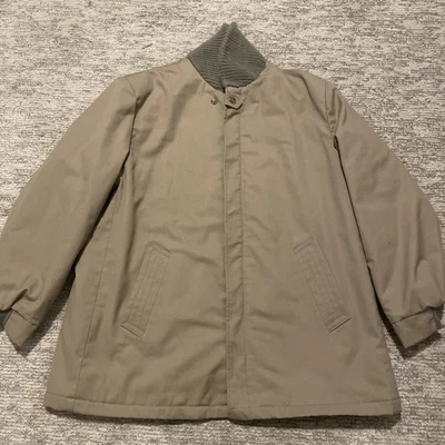 Vintage Sears Jacket Mens XL Tan Faux Fur Lined Zip Up Canvas Coat 80s Heavy - Image 1 of 4