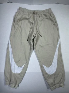 Nike Big Swoosh Jogginghose Herren L Beige Sweatpants Cuffed Fleece Streetwear Hose - Bild 1 von 6