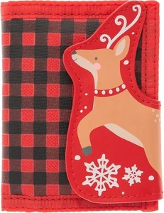 Festive Winter Deer Red Black Buffalo Plaid Kids Wallet With Zippered Pocket - Picture 1 of 4