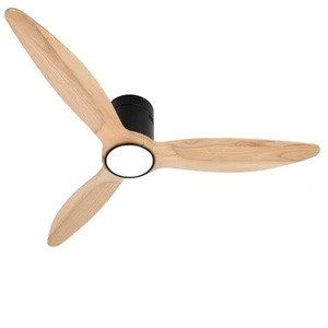 Wood Flush Mount Ceiling Fan with Light,52 inch Low Profile Modern Ceiling Fa... - Picture 1 of 9