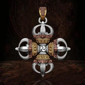 Tibetisches Vajra Kreuz Dorje Anhänger Halskette Buddhist Amulett Vintage Schmuck - Bild 1 von 4