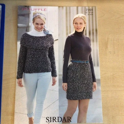 Sirdar Bouffle Chunky Sweater & Skirt Knitting Pattern Sizes 32-42” 7391 - Image 1 of 4