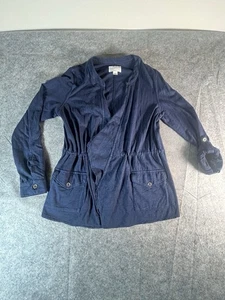 Caslon Organic Cotton Knit Blazer Navy Peacoat Womens Size M Roll-Tab Sleeves - Picture 1 of 8