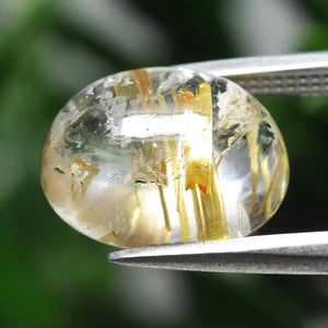 💎 3.05ct Oval Cabochon Natural Golden Needles Rutile Quartz - Africa Gemstone - Picture 1 of 4