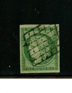 France #2 (F883) Ceres Imperf unwmk 1849 Bis on Yellowish, Used, FVF,CV$800.00 - Picture 1 of 2