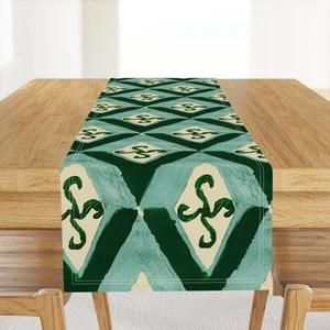 Girandola Emerald Gradient Hues Rhombus, Meticulously Printed Table Runner - Picture 1 of 5