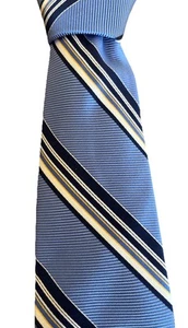 Nordstrom Silk Striped Tie Blue Navy White Gold 59x3.5 CLASSIC Made In USA EUC!! - Picture 1 of 7