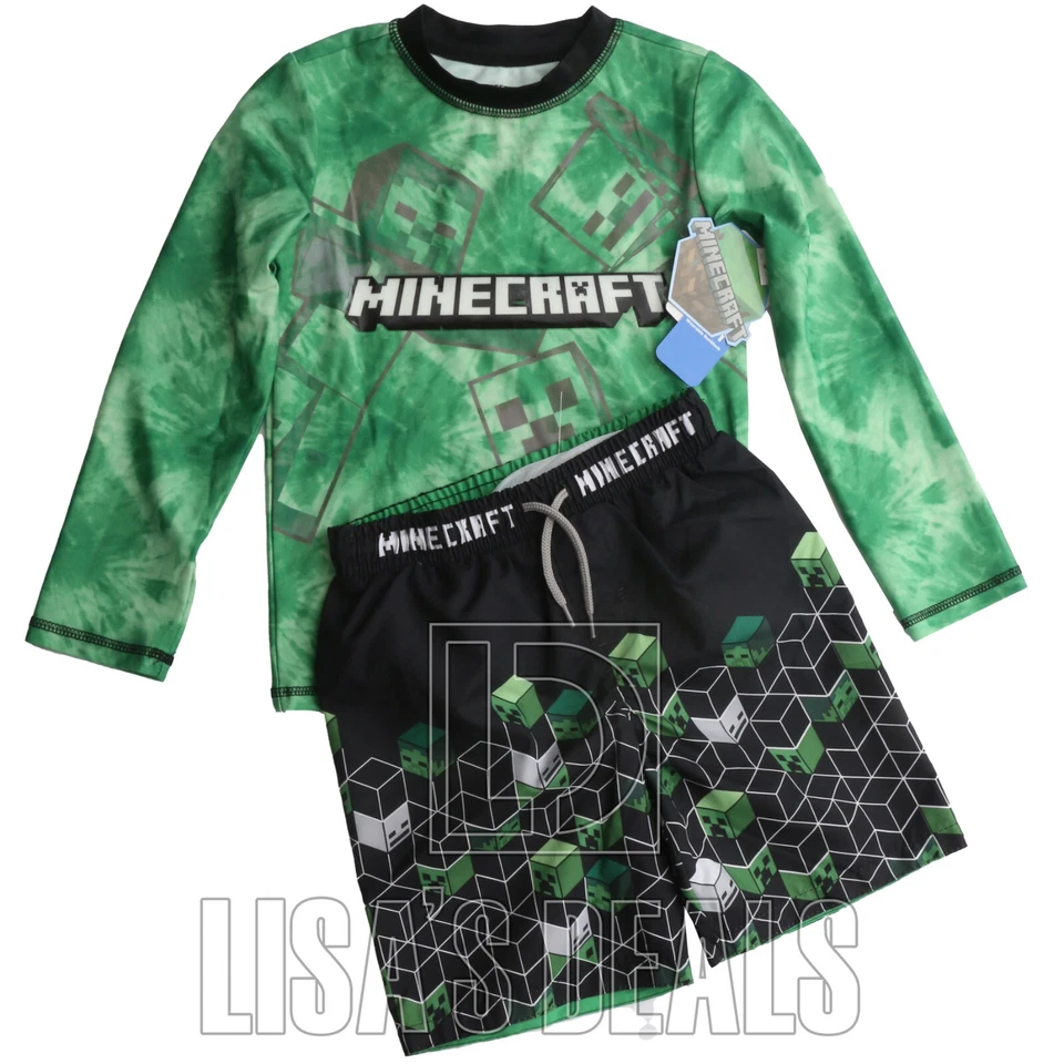 LICENSED Boys' Minecraft 2 Piece Swim Set Green and Black 5/6 - Image 1 of 1