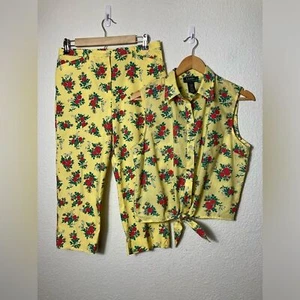 Vintage Lauren Ralph Lauren yellow sleeveless set top and pedal pushers 8P Large - Picture 1 of 8