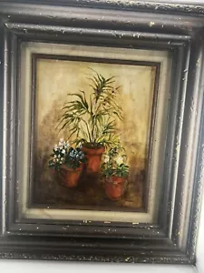 Pintura al óleo sobre lienzo vintage flores en un marco de madera 17" X 15” firmada Barbara - Imagen 1 de 4