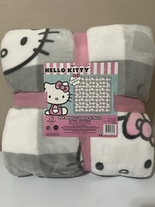 Hello Kitty Plüsch Überwurf Decke grau mit rosa Schleife FULL/QUEEN 90 x 90 - Bild 1 von 4
