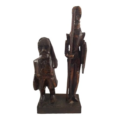 Vintage Medieval Soldiers Spear and Shield Carved Wood Statue 1960 Mexico 8.5in - Image 1 of 4