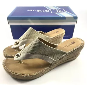 White Mountain Damen-Riemensandalen gold Glitzer 8,5 m Seilbesatz Keilabsätze NEU - Bild 1 von 6