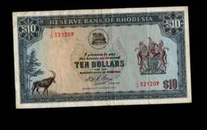 RESERVE BANK OF RHODESIA 10 DOLLARS 1976/1979 BANKNOTE USED/REF D3 - Picture 1 of 2