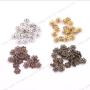 100Pcs Tibetan Silver Metal Flower Loose Spacer Beads Caps 6MM A3012