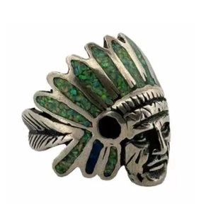 Vintage Native American Chief Opal Inlay Sterling Silver 925 Ring - Picture 1 of 10