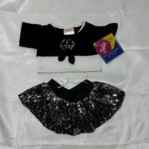 Build A Bear Justice Peace Sequin Outfit Black White Sparkle Top Skirt Clothes - Picture 1 of 7