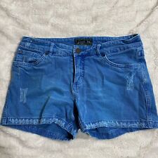 Roots Canada Mom Shorts Women's Size 27 Blue Denim Distressed Cotton Stretch