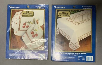 2 VTG Vogart Crafts MIP Cherries Tablecloth & Matching Napkins Embroidery Kits - Image 1 of 4