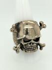 Vintage Sterling Silver Biker Skull Ring Cross Bones Mens Sz 10.75