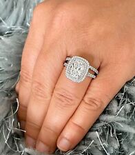 GIA Certified 14k White Gold Cushion Diamond Engagement Ring And Band 2.30ct
