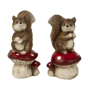 6 Stück Eichhörnchen Figuren auf Fliegenpilz 13cm Herbst Gartendeko Tierfigur - Bild 1 von 1