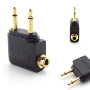 Airplane Airline Headphone Gold Plated Adapter 3.5mm Audio Jack 2 Plug Converter - Picture 1 of 6
