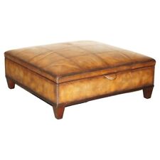 GEORGE SMITH EXTRA LARGE RESTORED HAND DYED BROWN LEATHER OTTOMAN FOOTSTOOL