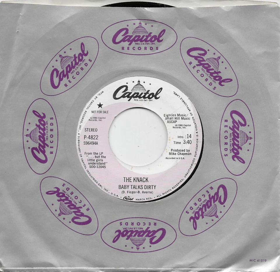 THE KNACK  Baby Talks Dirty  rare promo 45 - Image 1 of 1