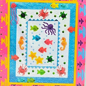 Ocean Frolic Lap Quilt Kit by Marcia Layton | Applique Seahorse Crab Fish Turtle - Picture 1 of 4