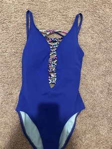 Lilly Pulitzer Isle Lattice Blue Haven einteiliger Damen-Badeanzug Größe 2 gebraucht, in einwandfreiem Zustand - Bild 1 von 4