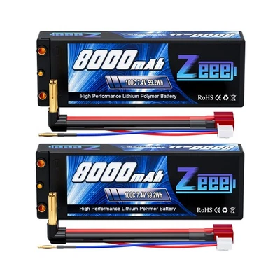 2x Zeee 2S Lipo Akku 7,4V 8000mAh 100C 4mm Bullet to T lipo für RC Auto Flugzeug - Bild 1 von 4