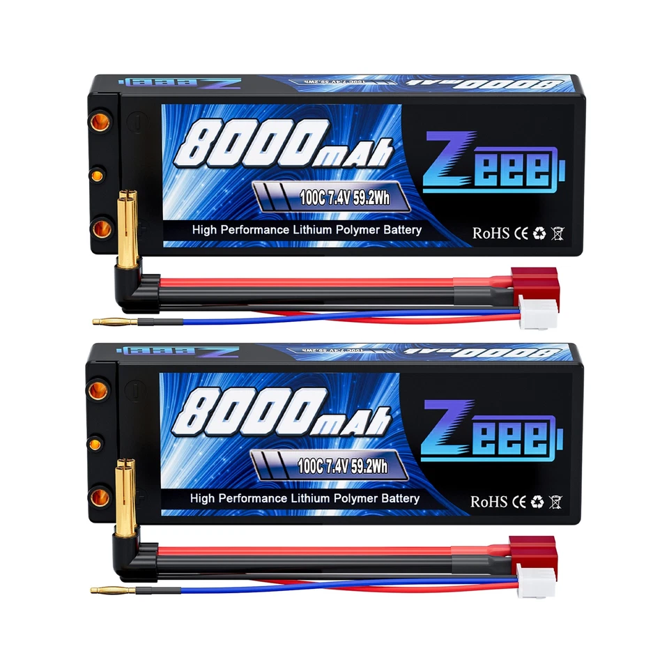 2x Zeee 2S Lipo Akku 7,4V 8000mAh 100C 4mm Bullet to T lipo für RC Auto Flugzeug - Bild 1 von 4